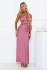 Polished Perspective Halter Satin Maxi Dress Pink