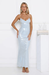 Glitter Bloom Sequin Maxi Dress Blue