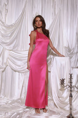 Romance Redefined One Shoulder Satin Maxi Dress Pink