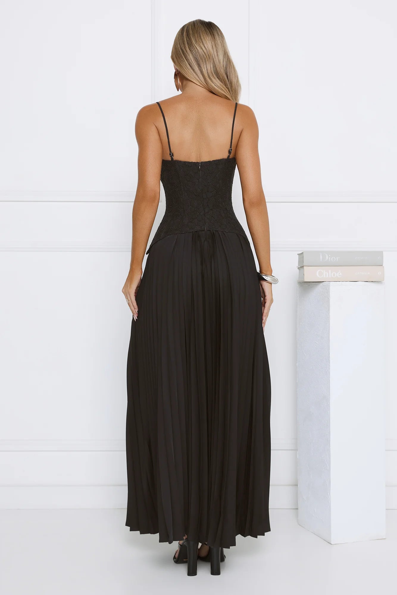 Antique Roses Lace Maxi Dress Black